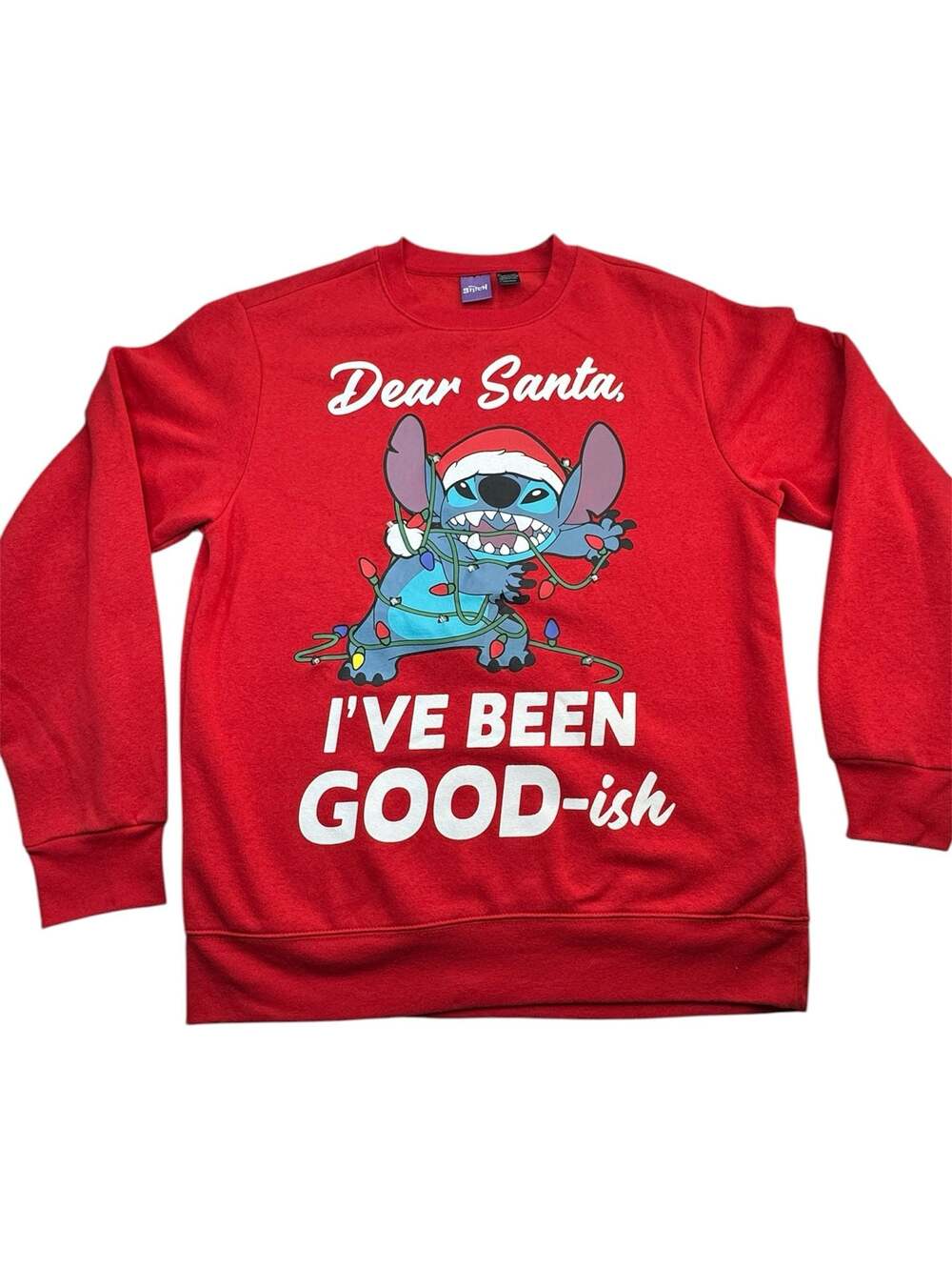 Disney Stitch "Dear Santa, I've Been Good-ish" Christmas Sweatshirt, Size Medium
